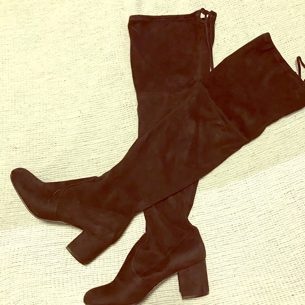 Over the knee black heeled boots